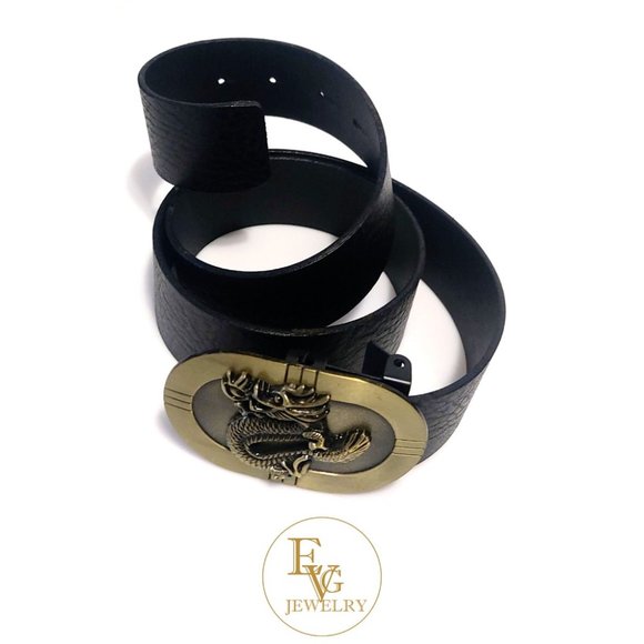 evgothicjewelry Dark Brown Leather Dragon Design Size M Belt - Picture 1 of 8